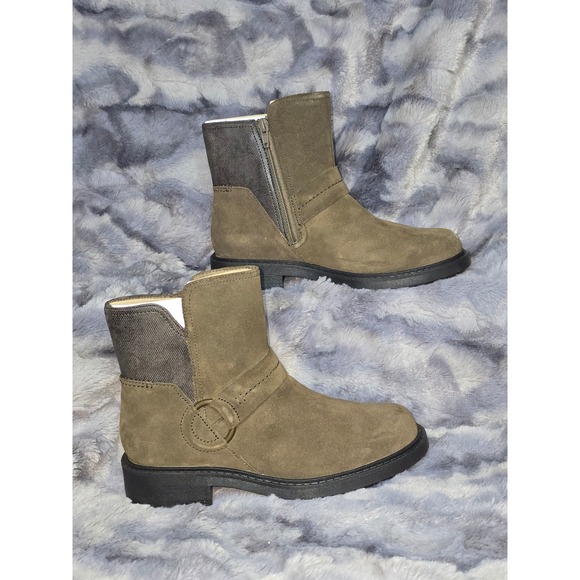 NWB Clarks Opal Rose Dark Olive Suede Buckle Zip Ankle‎ Boots Women US Size 6